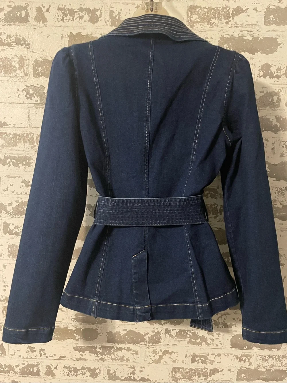 VENUS Dark Wash Denim Wrap Jacket Belted Blazer Size Small